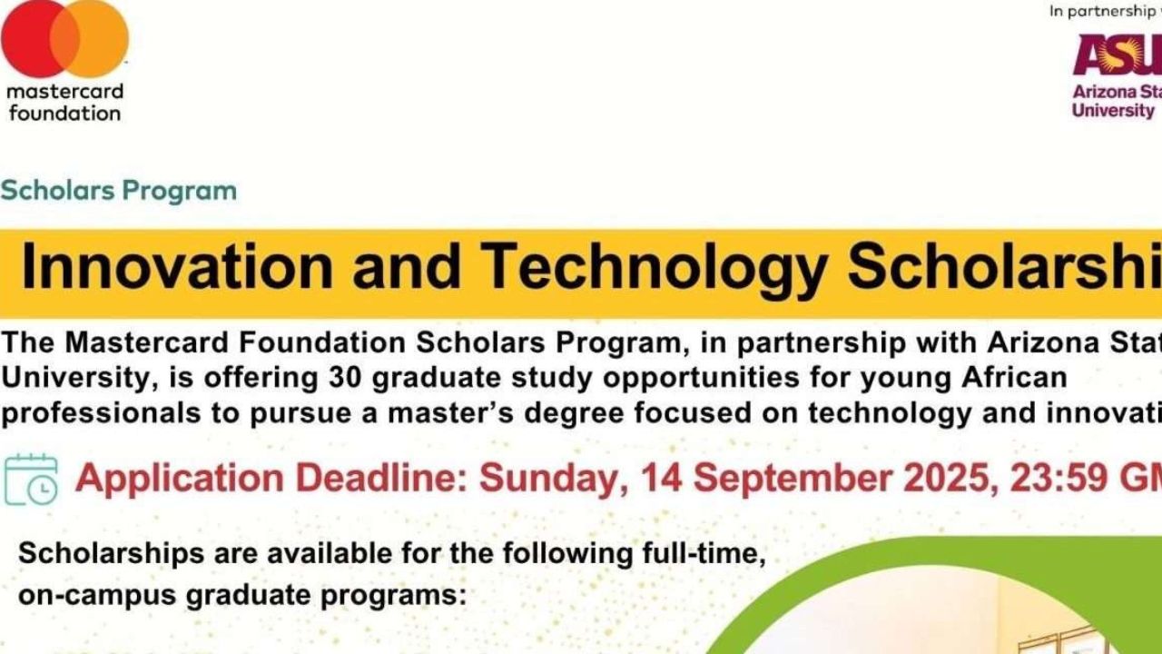 Breaking: Arizona State University Opens 2026 Mastercard Innovation & Technology Scholarships for Africans!